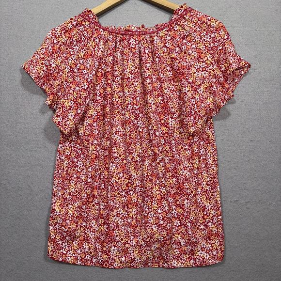 Max Studio Flowy Dainty Floral Print Flutter Sleeve Boho Top Small Soft Feminine - Picture 2 of 7